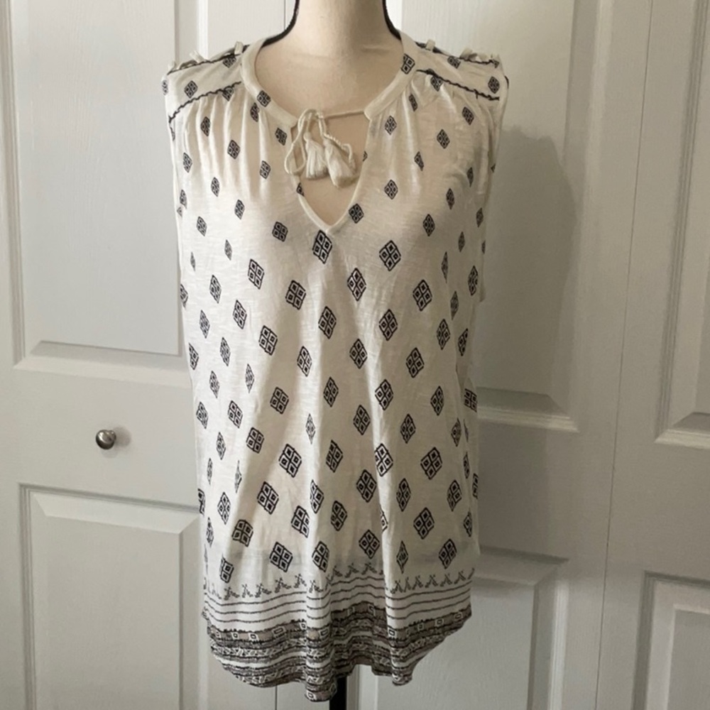 NWOT Lucky Brand Wonen’s Sleeveless Tank, XL, cream with black diamond pattern